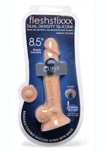 FlexhStixxx Dual Density Silicone Bendable Dong With Balls 8.5 in - Caramel