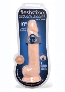 FlexhStixxx Dual Density Silicone Bendable Dong With Balls 10 in - Vanilla