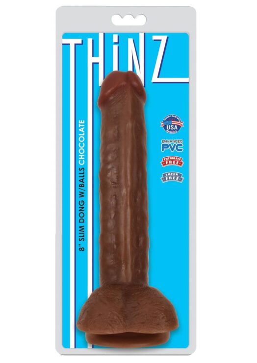 Thinz Slim Dong With Balls 8in - Chocolate