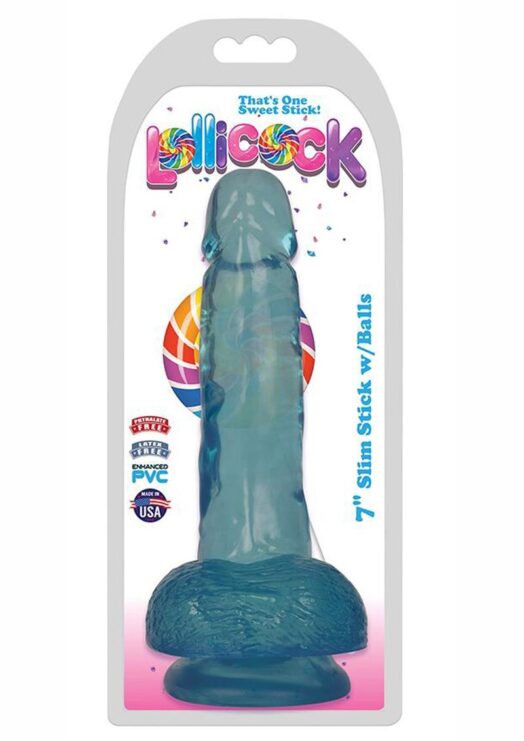 Lollicock Slim Stick Dildo With Balls 7in - Berry Ice