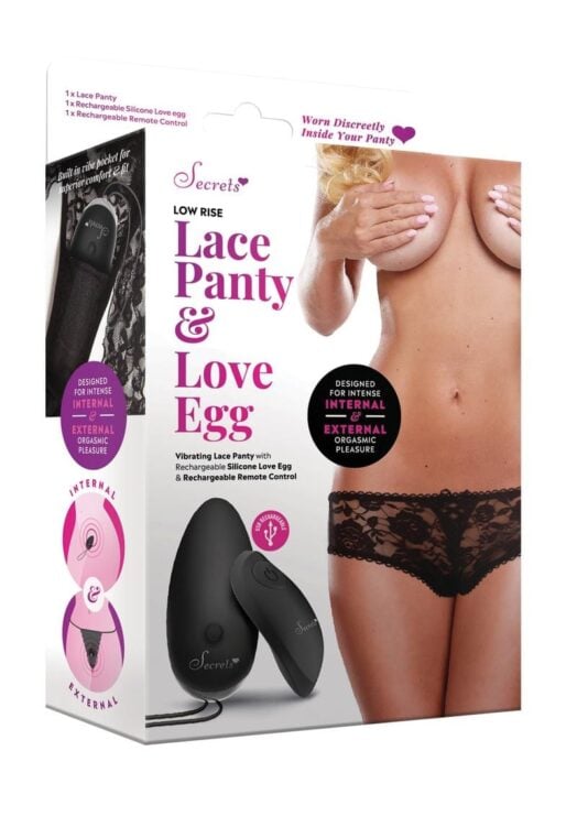 Secrets Low Rise Lace Panty And Love Egg - Black