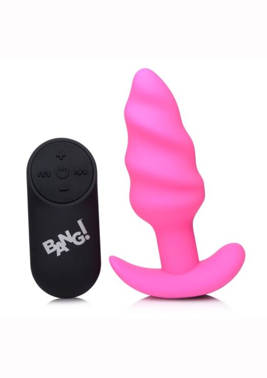 Bang! 21x Vibrating Silicone Rechargeable Swirl Butt Plug With Remote Control - Pink