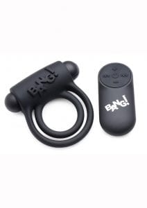 Bang! Silicone Rechargeable Cock Ring And Bullet With Remote Control - Black