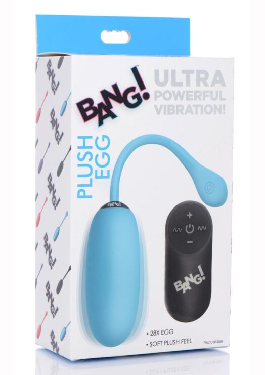 Bang! 28x Plush Silicone Rechargeable Egg With Remote Control - Blue