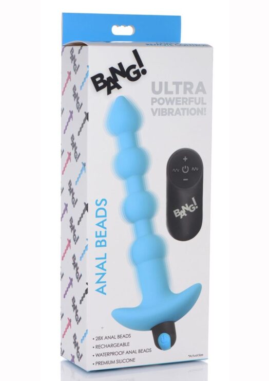 Bang! Vibrating Silicone Rechargeable Anal Beads With Remote Control - Blue