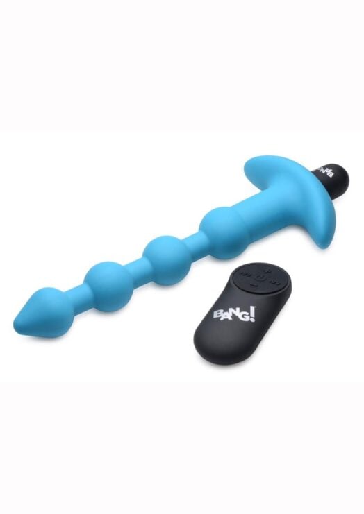 Bang! Vibrating Silicone Rechargeable Anal Beads With Remote Control - Blue