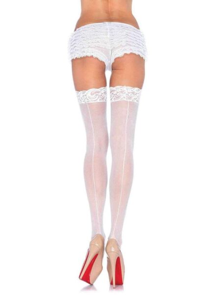 Leg Avenue Sheer Stocking With Backseam And Lace Top - O/S - White