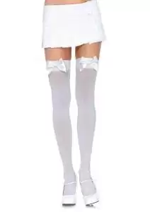 Leg Avenue Nylon Thigh High With Bow - O/S - White