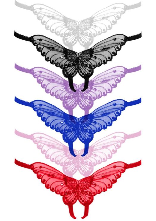 Leg Avenue Butterfly Crotchless With Pearl Sequin Detail (12 Pack) - O/S - Assorted