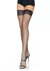 Leg Avenue Spandex Industrial Net Thigh High With Stay Up Silicone Lace Top - O/S - Black