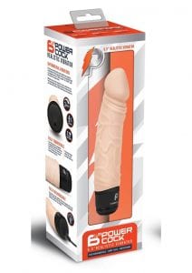 Powercocks Silicone Rechargeable Realistic Vibrator 6.5in - Vanilla