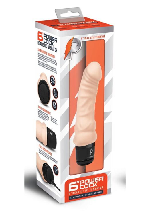 Powercocks Silicone Rechargeable Realistic Vibrator 6in - Vanilla