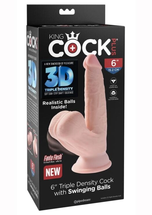 King Cock Triple Density Cock With Swinging Balls 6in - Vanilla