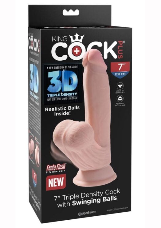 King Cock Triple Density Cock With Swinging Balls 7in - Vanilla