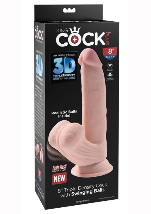 King Cock Triple Density Cock With Swinging Balls 8in - Vanilla