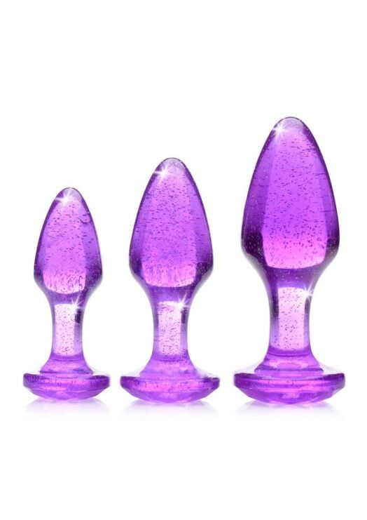 Booty Sparks Glitter Gem Anal Plug Set 3pc - S/M/L - Purple