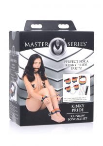 Kinky Pride Rainbow Bondage Set - Wrist/Ankle Cuffs andamp; Collar With Leash