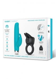 The Mini Rabbit andamp; Rabbit Love Ring Silicone Rechargeable Couple`s Playtime Set - Blue/Black