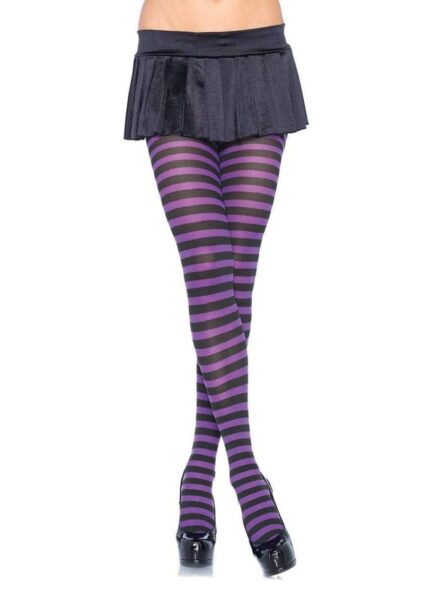 Leg Avenue Striped Tights - Plus Size - Black/Purple