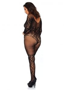 Leg Avenue Vine Lace And Net Long Sleeved Bodystocking - Plus Size - Black