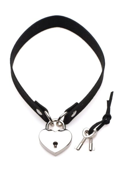 Master Series Lock-It Heart Lock And Key Choker - Black/Silver