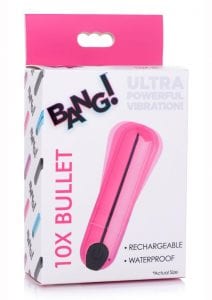 Bang 10X Vibrating Metallic Silicone Rechargeable Bullet Vibrator - Pink