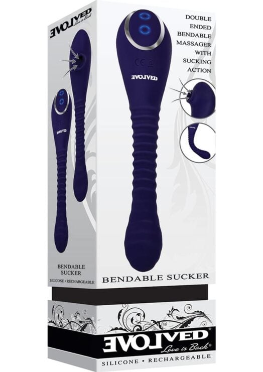 Bendable Sucker Dual End Silicone Rechargeable Vibrator - Purple