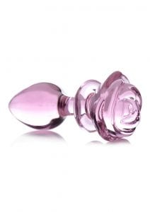 Booty Sparks Pink Rose Glass Anal Plug - Large - Pink