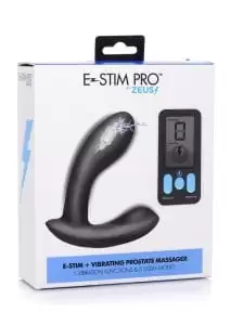 Zeus Vibrating andamp; E-Stim Silicone Rechargeable Prostate Massager With Remote Control - Black
