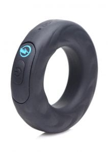 Zeus Vibrating andamp; E-Stim Silicone Rechargeable Cock Ring With Remote Control - Black