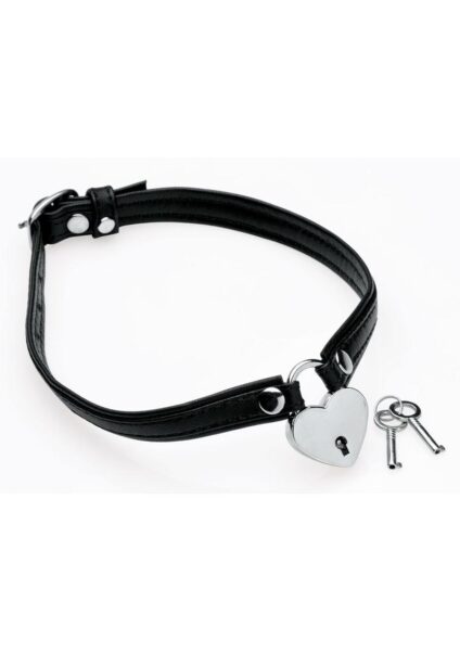 Master Series Heart Lock Choker With Keys - Black