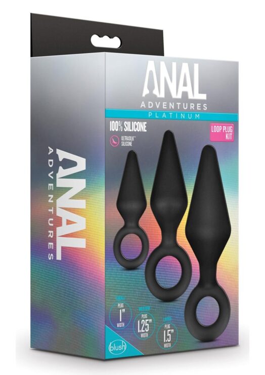 Anal Adventures Platinum Silicone Loop Plug Kit (Set of 3) - Black