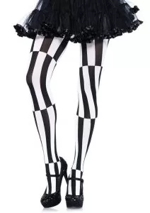 Leg Avenue Woven Opaque Striped Optical Illusion Pantyhose 1X-2X - Black/White