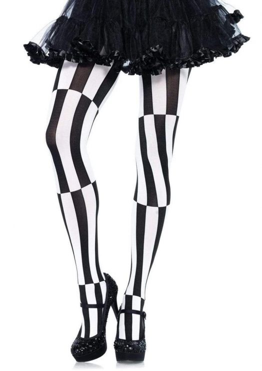 Leg Avenue Woven Opaque Striped Optical Illusion Pantyhose 3X-4X - Black/White