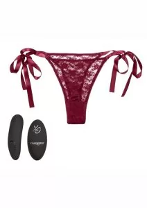 Remote Control Rechargeable Lace Thong Set - Red