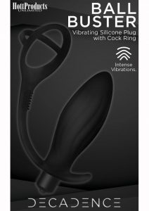 Decadence Ball Buster Silicone Vibrating Butt Plug With Cock Ring - Black