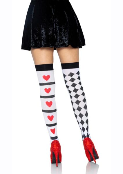 Leg Avenue Harlequin And Heart Thigh High - O/S - White/Red/Black