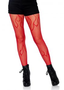 Leg Avenue Flame Net Tights - O/S - Red