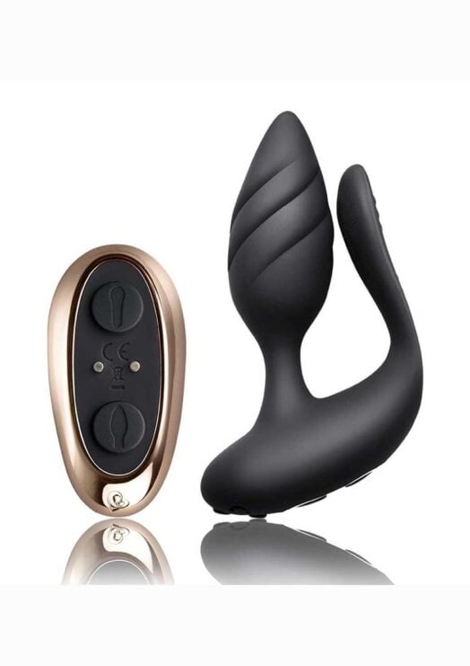 Cocktail Rechargeable Silicone Couples Vibrator With Remote Control - Black/Rose Gold