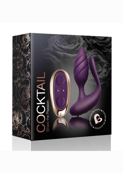 Cocktail Rechargeable Silicone Couples Vibrator With Remote Control - Purple/Rose Gold