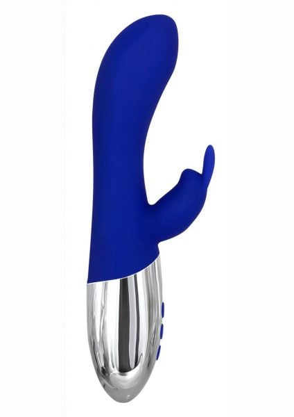 Adam andamp; Eve Royal Rabbit Silicone Rechargeable Warming Vibrator - Blue/Silver