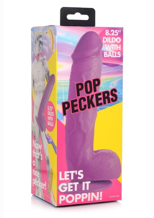 Pop Peckers Dildo with Balls 8.25in - Purple