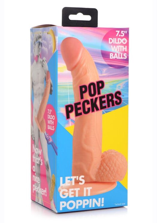 Pop Peckers Dildo with Balls 7.5in - Vanilla