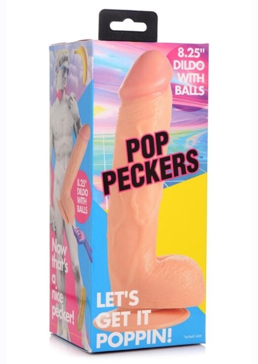 Pop Peckers Dildo with Balls 8.25in - Vanilla