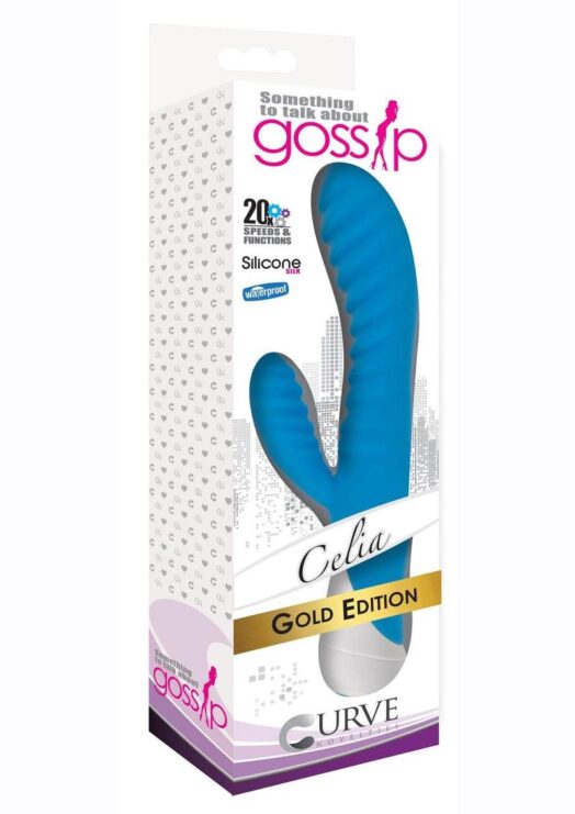 Gossip Celia 20x Ribbed Silicone Rabbit Vibe - Blue