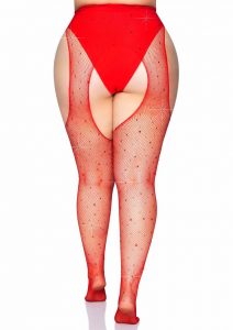 Leg Avenue Crystalized Fishnet Suspender Pantyhose - 1X/2X - Red