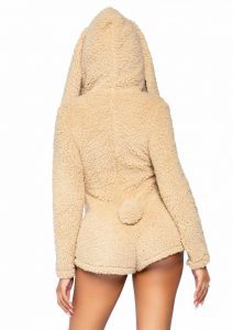 Leg Avenue Cuddle Bunny Ultra Soft Zip Up Teddy with Bunny Ear Hood and Cute Bunny Tail - Large - Beige