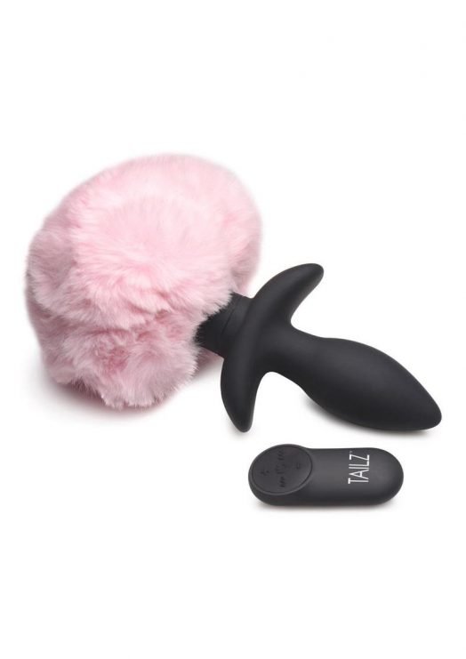 Tailz Moving andamp; Vibrating Bunny Tails Rechargeable Silicone Anal Plug With Remote Control - Pink/Black