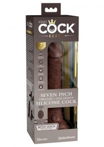 King Cock Elite Dual Density Vibrating Rechargeable Silicone Dildo with Remote Control 7in - Chocolate