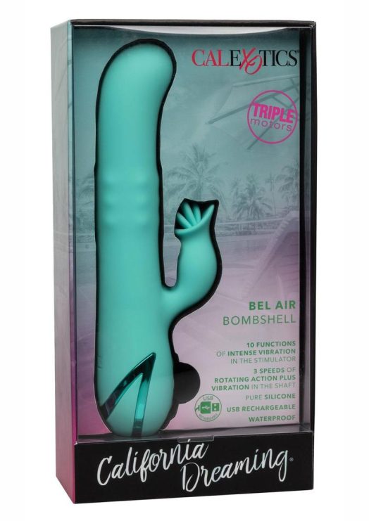 California Dreaming Bel Air Bombshell Rechargeable Silicone Vibrator with Clitoral Stimulator - Blue